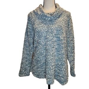 Ruby Rd Petite Extra Large Blue Cowl Neck‎ Cozy Boucle Knit Top